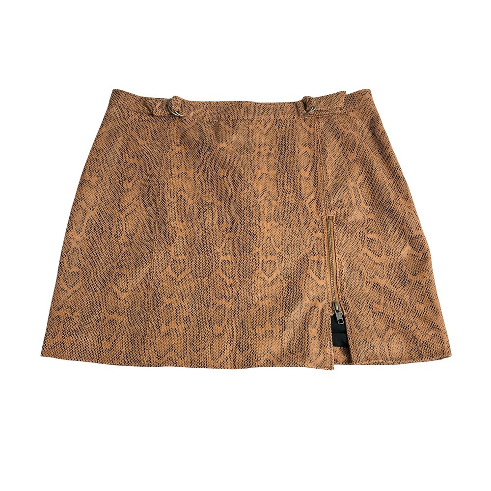 Free People Midnight Magic Snake Print Mini Skirt Womens 10 Brown Faux Leather
